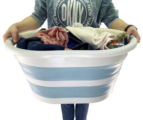 SAMMART 36L (9.5Gallons) Collapsible Plastic Laundry Basket - Oval Tub/Basket - Foldable Storage Container/Organizer - Portable Washing Tub - Space Saving Laundry Hamper