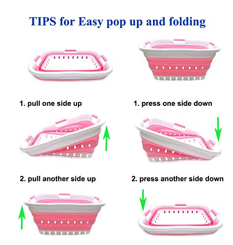 SAMMART Collapsible 3 Handled Plastic Laundry Basket - Foldable Pop Up Storage Container/Organizer - Portable Basket - Space Saving Hamper/Basket
