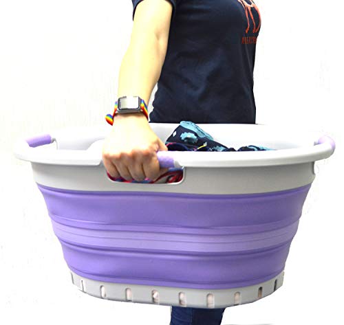 SAMMART 36L (9.5 gallon) Set of 2 Collapsible 3 Handled Plastic Laundry Basket-Foldable Pop Up Storage Container/Organizer-Space Saving Basket