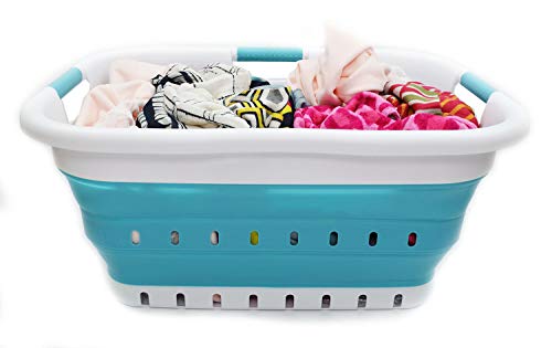 SAMMART Collapsible 3 Handled Plastic Laundry Basket - Foldable Pop Up Storage Container/Organizer - Portable Basket - Space Saving Hamper/Basket