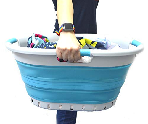 SAMMART 36L (9.5 gallon) Set of 2 Collapsible 3 Handled Plastic Laundry Basket-Foldable Pop Up Storage Container/Organizer-Space Saving Basket