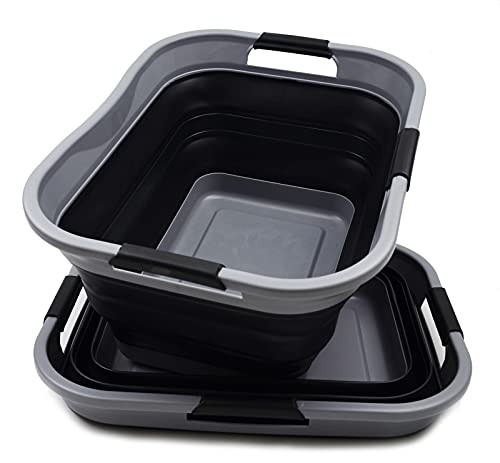 SAMMART Set of 2-30L (8 gallon) Collapsible Plastic Laundry Basket - Foldable Pop Up Storage Container/Organizer - Portable Washing Tub - Space Saving Hamper/Basket, Water capacity: 24L (6.3 gallon)