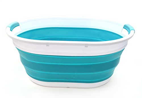 SAMMART 39L(10.3 gallon) Collapsible Plastic Laundry Basket - Oval Tub/Basket - Foldable Storage Container-Portable Washing Tub - Space Saving Laundry Hamper, Water capacity: 30L (7.9 gallon)