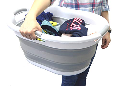 SAMMART 36L(9.5 Gallon) Collapsible Plastic Laundry Basket-Oval Tub/Basket-Foldable Storage Container-Portable Washing Tub-Space Saving Laundry Hamper,Water Capacity 27L(7.1 Gallon)