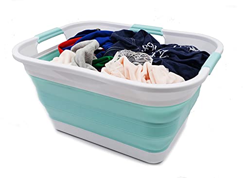 SAMMART Set of 2-30L (8 gallon) Collapsible Plastic Laundry Basket - Foldable Pop Up Storage Container/Organizer - Portable Washing Tub - Space Saving Hamper/Basket, Water capacity: 24L (6.3 gallon)