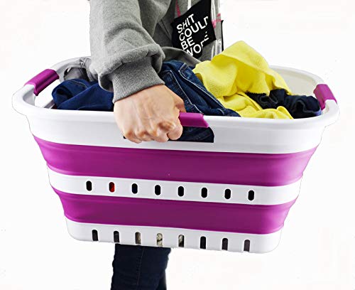 SAMMART Set of 2-30L (8 gallon) Collapsible Plastic Laundry Basket - Foldable Pop Up Storage Container/Organizer - Portable Washing Tub - Space Saving Hamper/Basket