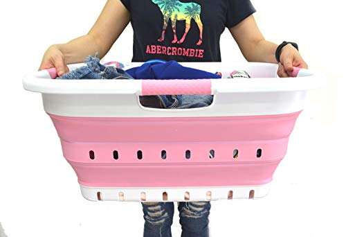 SAMMART Collapsible 3 Handled Plastic Laundry Basket - Foldable Pop Up Storage Container/Organizer - Portable Basket - Space Saving Hamper/Basket