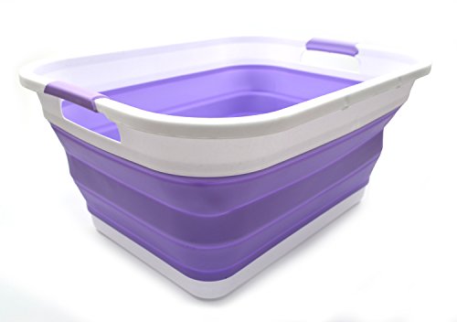 SAMMART Set of 4 Collapsible Plastic Laundry Basket Set - Foldable Pop Up Storage Container/Organizer - Portable Washing Tub - Space Saving Hamper/Basket (4, Lt. Purple)
