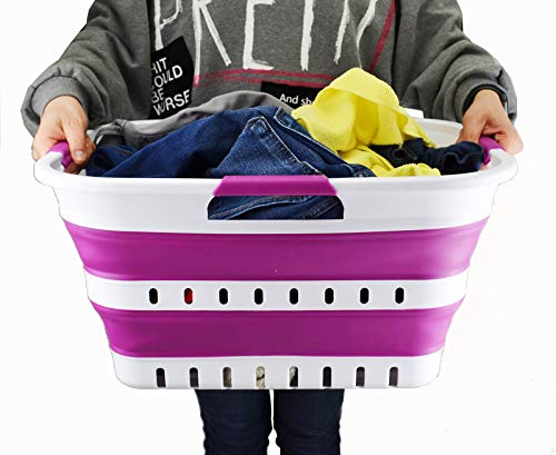 SAMMART Set of 2-30L (8 gallon) Collapsible Plastic Laundry Basket - Foldable Pop Up Storage Container/Organizer - Portable Washing Tub - Space Saving Hamper/Basket
