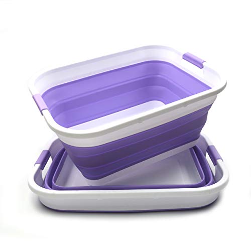 SAMMART Set of 4 Collapsible Plastic Laundry Basket Set - Foldable Pop Up Storage Container/Organizer - Portable Washing Tub - Space Saving Hamper/Basket (4, Lt. Purple)
