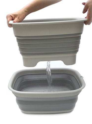 SAMMART 9.1L (2.4Gallon) Collapsible Dishpan with Draining Plug - Foldable Washing Basin - Portable Dish Washing Tub - Space Saving Kitchen Storage Tray