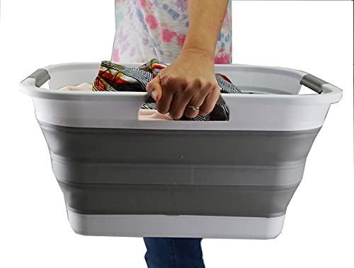 SAMMART Set of 2-30L (8 gallon) Collapsible Plastic Laundry Basket - Foldable Pop Up Storage Container/Organizer - Portable Washing Tub - Space Saving Hamper/Basket, Water capacity: 24L (6.3 gallon)