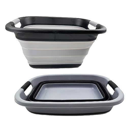 SAMMART Set of 2-21L(5.5 gallon) Collapsible Laundry Basket/Tub-Foldable Storage Container-Portable Washing Bin - Space Saving Hamper, Water capacity: 17L (4.4 gallon)