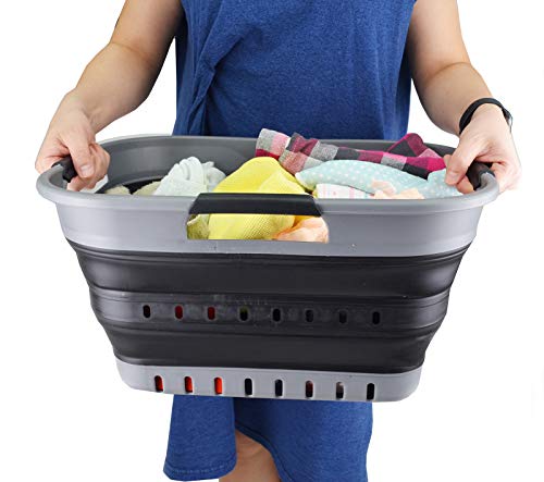 SAMMART 19L (5 Gallon) Collapsible Super Mini 3 Handled Plastic Laundry Basket - Foldable Pop Up Storage Container/Organizer - Space Saving Hamper/Basket