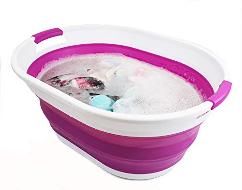 SAMMART 39L(10.3 gallon) Collapsible Plastic Laundry Basket - Oval Tub/Basket - Foldable Storage Container-Portable Washing Tub - Space Saving Laundry Hamper, Water capacity: 30L (7.9 gallon)
