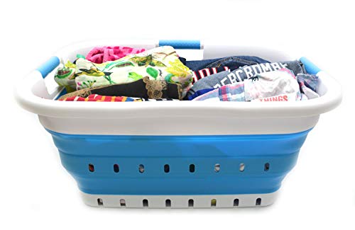 SAMMART Collapsible 3 Handled Plastic Laundry Basket - Foldable Pop Up Storage Container/Organizer - Portable Basket - Space Saving Hamper/Basket