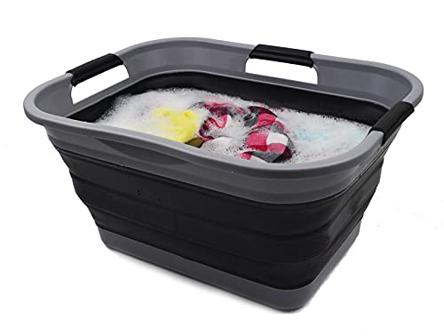 SAMMART 29L(7.6 gallon) Collapsible Plastic Laundry Basket - Foldable Pop Up Storage Container/Organizer - Portable Washing Tub - Space Saving Hamper/Basket - Water Capacity 24L(6.3 gallon)