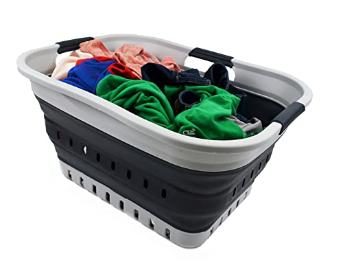 SAMMART 30L (8 gallon) Collapsible 3 Handled Plastic Laundry Basket - Foldable Pop Up Storage Container/Organizer - Portable Washing Tub - Space Saving Hamper/Basket