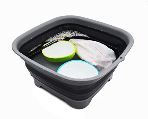 SAMMART 9.3L (2.46Gallon) Collapsible Dishpan with Draining Plug - Foldable Washing Basin - Portable Dish Washing Tub - Space Saving Kitchen Storage Tray