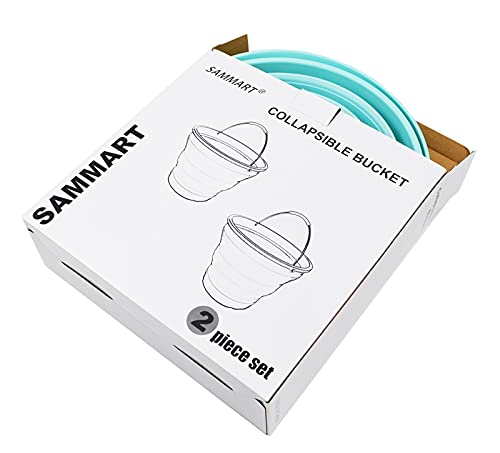 SAMMART 10L (2.6 Gallon) Collapsible Plastic Bucket - Foldable Round Tub - Portable Fishing Water Pail - Space Saving Outdoor Waterpot, Size 33cm Dia - 2 Pieces Box Pack