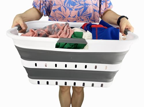 SAMMART 42L (11 gallon) Collapsible Plastic Laundry Basket-Foldable Pop Up Storage Container/Organizer-Portable Laundry Hamper-Space Saving