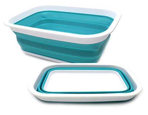 SAMMART Set of 2-9.2L (2.37Gallon) Collapsible Tub - Portable Outdoor Picnic Basket/Crater - Foldable Shopping Bag - Space Saving Storage Container