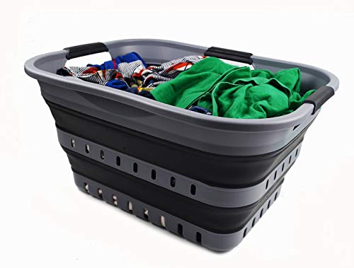 SAMMART 30L (8 gallon) Collapsible 3 Handled Plastic Laundry Basket - Foldable Pop Up Storage Container/Organizer - Portable Washing Tub - Space Saving Hamper/Basket