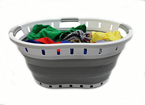SAMMART 36L (9.5 gallon) Collapsible 3 handled Plastic Laundry Basket - Portable Oval Basket - Foldable Storage Container/Organizer - Space Saving Laundry Hamper