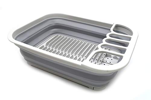 SAMMART Set of 2 Collapsible Dish Drainer with Drainer Board - Foldable Drying Rack Set - Portable Dinnerware Organizer - Space Saving Kitchen Storage Tray