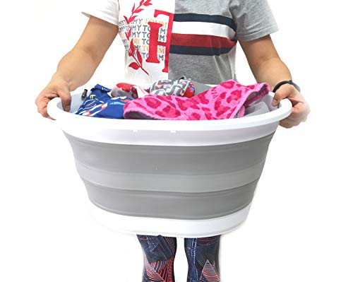 SAMMART 22L (5.8 Gallon) Collapsible Plastic Laundry Basket - Oval Tub/Basket - Foldable Storage Container/Organizer - Portable Washing Tub - Space Saving Laundry Hamper