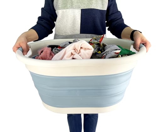 SAMMART 36L (9.5Gallons) Collapsible Laundry Basket - Oval Tub/Basket - Foldable Storage Container - Portable Washing Tub - Portable Pop-Up Hamper