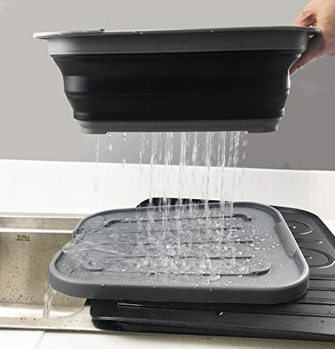 SAMMART Collapsible Dish Drainer with Tray - Foldable Drying Rack Set - Portable Dinnerware Organizer - Space Saving Kitchen Storage Tray
