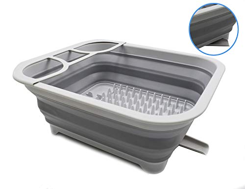 SAMMART 8.5L (2.2 gallons) Collapsible Plastic Dish Drainer - Foldable Drying Rack with Swivel Spout - Portable Dinnerware Organizer - Pop Up Kitchen Storage