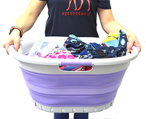 SAMMART 36L (9.5 gallon) Set of 2 Collapsible 3 Handled Plastic Laundry Basket-Foldable Pop Up Storage Container/Organizer-Space Saving Basket
