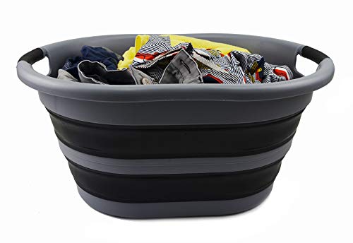 SAMMART 36L (9.5 gallon) Collapsible Plastic Laundry Basket - Oval Tub/Basket - Foldable Storage Container/Organizer - Portable Washing Tub - Space Saving Laundry Hamper, Water Capacity: 28L (7.4 gallon)