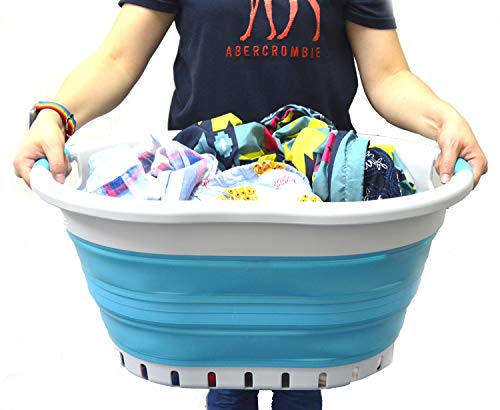 SAMMART 36L (9.5 gallon) Set of 2 Collapsible 3 Handled Plastic Laundry Basket-Foldable Pop Up Storage Container/Organizer-Space Saving Basket