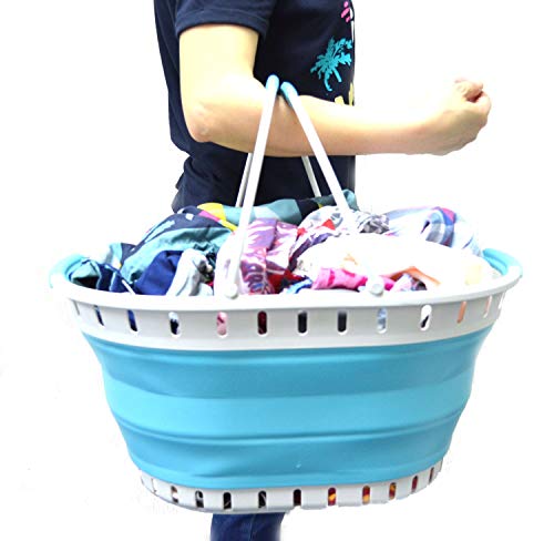 SAMMART Set of 2 Collapsible Plastic Laundry Basket - Foldable Pop Up Storage Container/Organizer - Portable Shopping Bakset - Space Saving Hamper/Tub