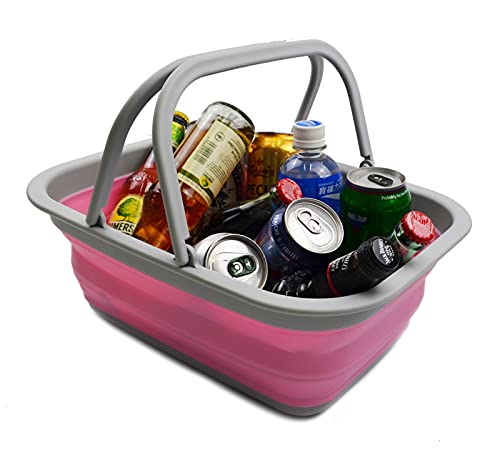 SAMMART 9.2L (2.37Gallon) Collapsible Tub with Handle 2 pcs Box Set - Portable Outdoor Picnic Basket - Foldable Shopping Bag - Space Saving Storage Container