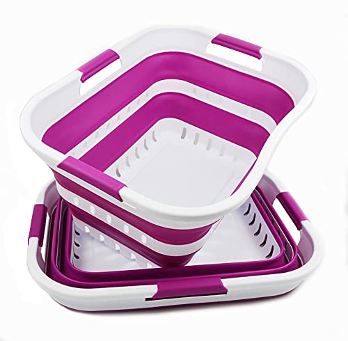 SAMMART Set of 2-30L (8 gallon) Collapsible Plastic Laundry Basket - Foldable Pop Up Storage Container/Organizer - Portable Washing Tub - Space Saving Hamper/Basket