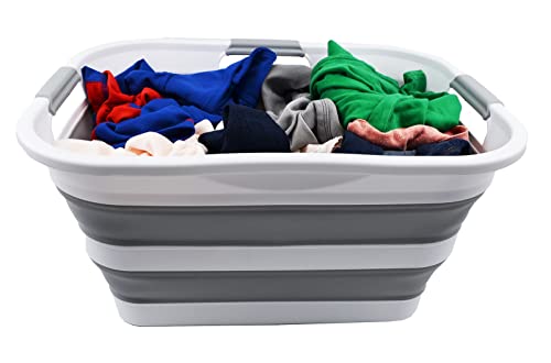 SAMMART Set of 2-30L (8 gallon) Collapsible Plastic Laundry Basket - Foldable Pop Up Storage Container/Organizer - Portable Washing Tub - Space Saving Hamper/Basket, Water capacity: 24L (6.3 gallon)
