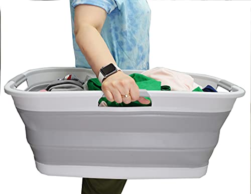 SAMMART 44L (11.6 gallon) Collapsible Plastic Laundry Basket - Foldable Pop Up Storage Container/Organizer - Portable Washing Tub - Space Saving Hamper/Basket, Water Capacity: 35L (9.2 gallon)