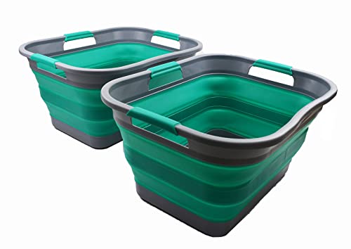 SAMMART Set of 2-30L (8 gallon) Collapsible Plastic Laundry Basket - Foldable Pop Up Storage Container/Organizer - Portable Washing Tub - Space Saving Hamper/Basket, Water capacity: 24L (6.3 gallon)