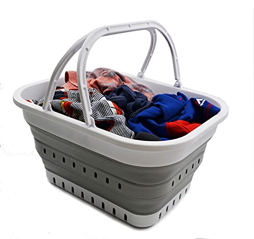 SAMMART 9.2L & 19L Collapsible Tub with Handle - Portable Outdoor Picnic Basket/Crater - Foldable Shopping Bag - 2 Pieces