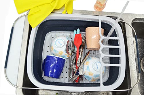 SAMMART 8L (2.11Gallons) Expandable Collapsible Dish Drainer - Foldable Drying Rack - Portable Dinnerware Organizer - Space Saving Kitchen Storage Tray