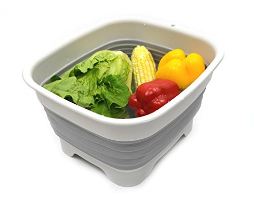 SAMMART 9.1L (2.4Gallon) Collapsible Dishpan with Draining Plug - Foldable Washing Basin - Portable Dish Washing Tub - Space Saving Kitchen Storage Tray