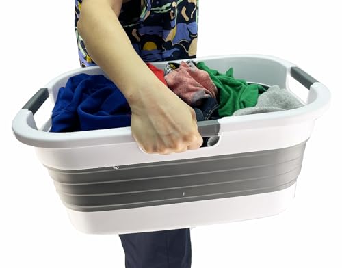 SAMMART 30L (7.9 gallon) Collapsible Plastic Laundry Basket - Foldable Pop Up Storage Container/Organizer - Portable Washing Tub - Space Saving Hamper/Basket