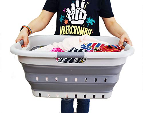 SAMMART Collapsible 3 Handled Plastic Laundry Basket - Foldable Pop Up Storage Container/Organizer - Portable Basket - Space Saving Hamper/Basket