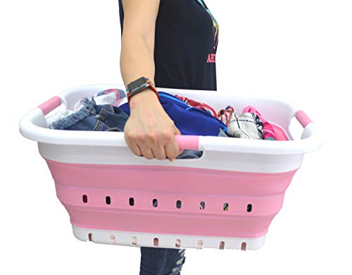 SAMMART Collapsible 3 Handled Plastic Laundry Basket - Foldable Pop Up Storage Container/Organizer - Portable Basket - Space Saving Hamper/Basket