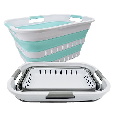 SAMMART Set of 2-30L (8 gallon) Collapsible Plastic Laundry Basket - Foldable Pop Up Storage Container/Organizer - Portable Washing Tub - Space Saving Hamper/Basket