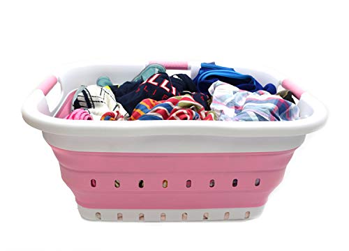 SAMMART Collapsible 3 Handled Plastic Laundry Basket - Foldable Pop Up Storage Container/Organizer - Portable Basket - Space Saving Hamper/Basket